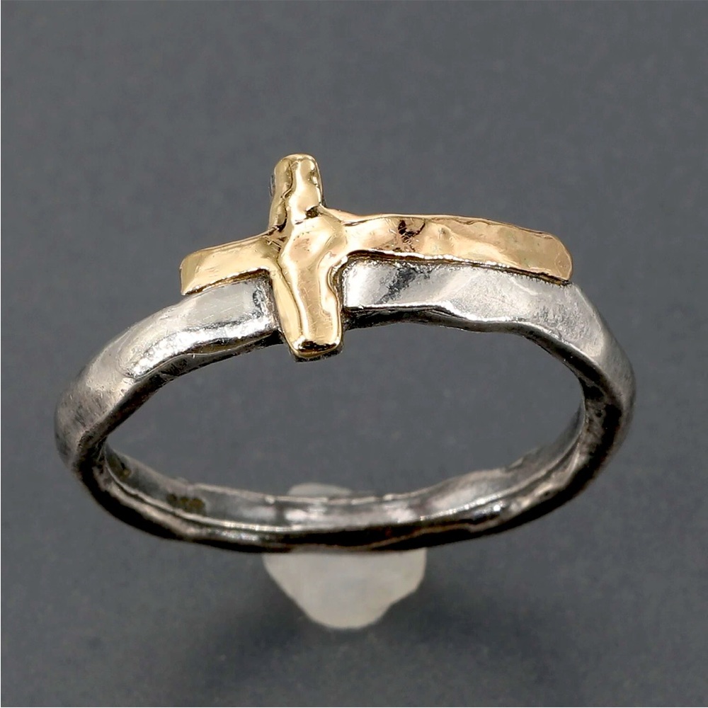 Silpada EXTREMELY RARE Vintage Gold & Sterling Silver Cross Ring Sz 6 - Picture 2 of 6